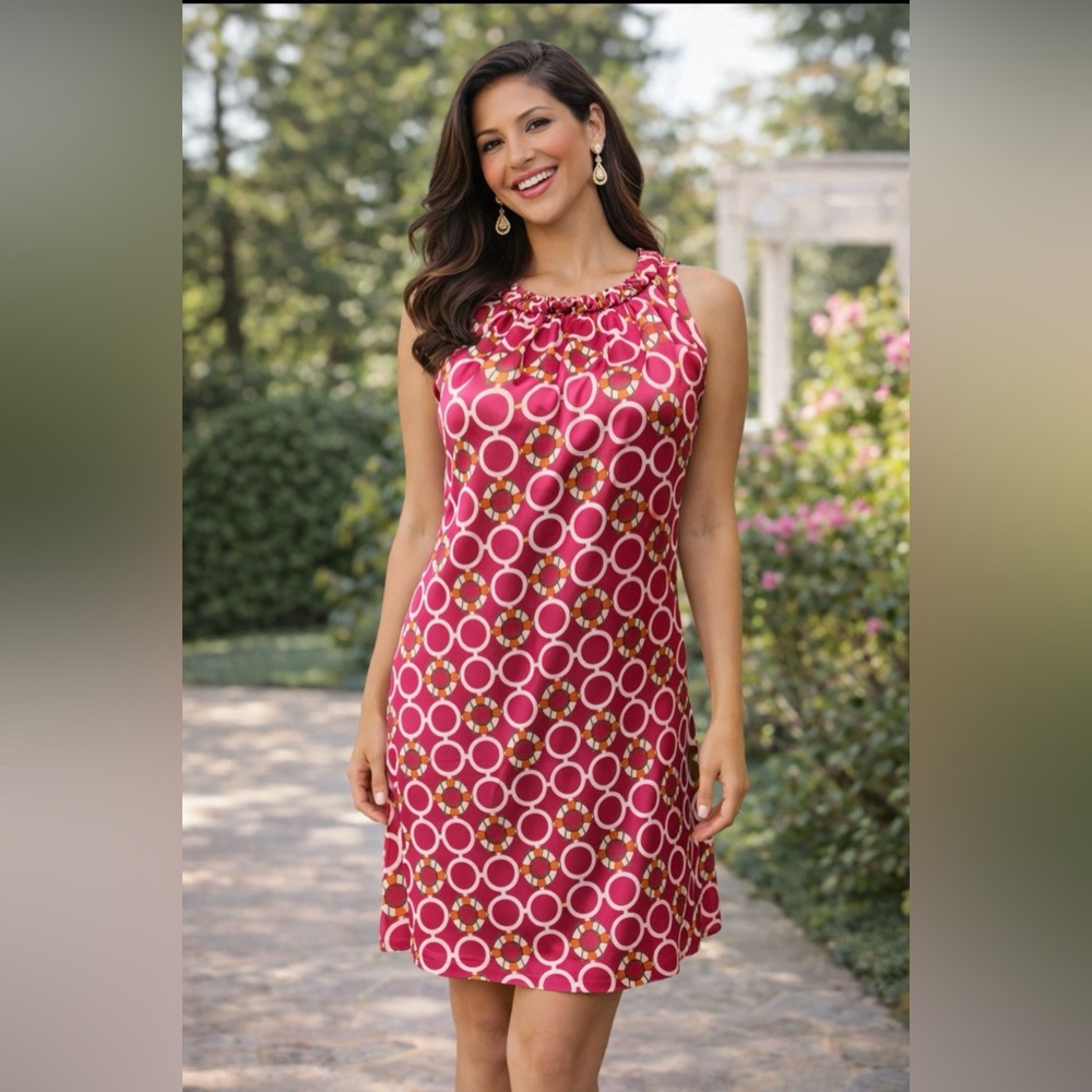 Anthropologie Tracy Negoshian Dress Pink M Medium Faux Silk Shift Washable NEW